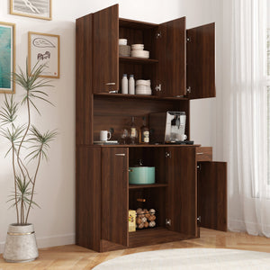 70.87" Tall Wardrobe & Kitchen Cabinet with 6 Doors, Drawer, and Open Shelf