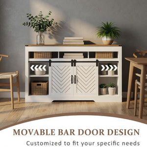 TV Stand With Sliding Barn Doors And Adjustable Storage - White / Oak