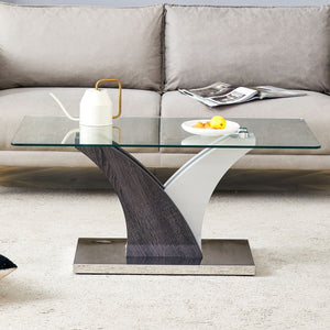 Artistic Rectangular Coffee Table With Tempered Glass Countertop