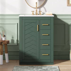 24" Bathroom Vanity with Integrated Ceramic Sink and Storage