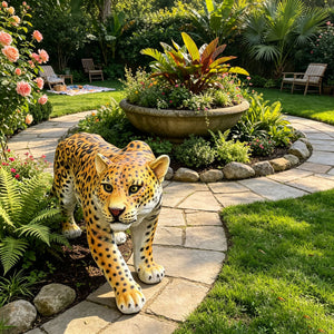 Realistic Leopard Garden Statue - 32" Lifelike Resin Cheetah Sculpture