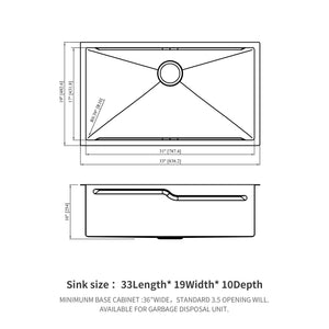 33" Undermount Kitchen Sink Single Bowl Ledge Workstation In 16 Gauge Stainless Steel - White