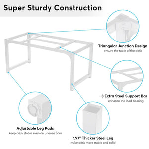 Executive Desk, Large Office Computer Workstation With Thick Frame - White