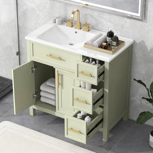 36" Bathroom Vanity with Sink Top, Cabinet with Two Doors and Three Drawers