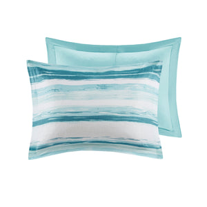 8 Piece Printed Seersucker Comforter and Quilt Set Collection Aqua Full/Queen