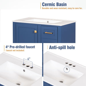 Bathroom Vanity, Modern Bathroom Cabinet With Sink Combo Set, Bathroom Storage Cabinet With A Soft Closing Door And 3 Drawers, Solid Wood Frame