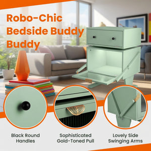 Robot LED Nightstand With 360° Rotating Drawer