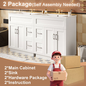 Bathroom Vanity With 2 Doors, 2 Drawers, Adjustable Shelf, Hidden Slides & Soft Close Hinges