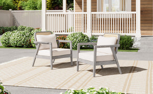 (Set of 2) Outdoor Acacia Wood Patio Club Chairs with Cushions