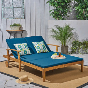 Etherealize Outdoor Adjustable Double Chaise Lounge With Water Resistant Cushions