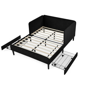 Upholstered Platform Bed Frame With 2 Storage Drawers And Adjustable Sofa Bed
