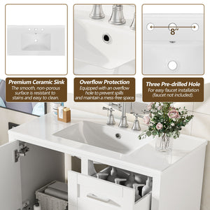 Bathroom Vanity, Modern Bathroom Cabinet With Sink Combo Set, Bathroom Storage Cabinet With A Soft Closing Door And 3 Drawers, Solid Wood Frame