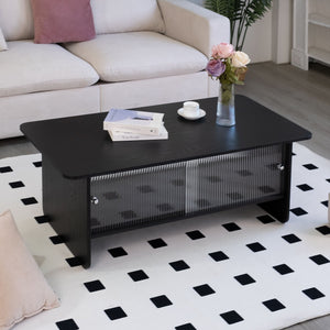 Rectangular Coffee Table With Sliding Door Storage Center