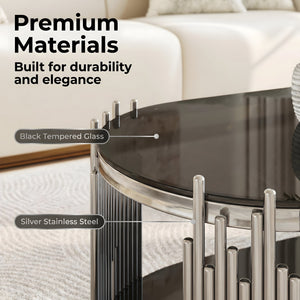 Modern Luxury Coffee Table and Side Table Set, 2-Piece Oval