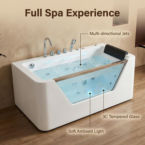 67" Whirlpool Bathtub with Hydrotherapy Jets and Glass Panel