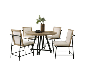 Tate - Round Dining Table With Cream Color Upholstered Chairs (Set of 5) - Oak Finish