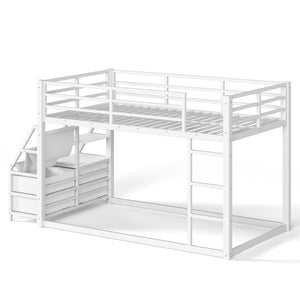 Twin Over Twin Bunk Bed with Storage Shelves and Drawers
