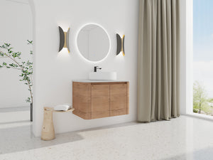 30" Wall-Mounted Bathroom Vanity With Ceramic Art Sink & 2 Soft-Close Doors