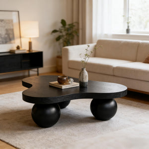 Cloud Shaped Coffee Table & 3 Ball Legs For Living Room - Black