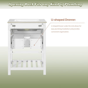 Modern Bathroom Vanity With Integrated Sink, Cabinet With 1 Deep Drawer And 1 Tip-Out Drawer