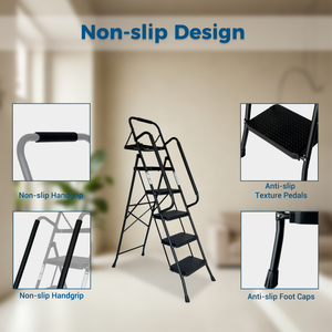 Folding Step Ladder with Wide Anti-Slip Pedal