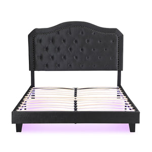 Queen Upholstered Bed Button Tufted with Curve Design