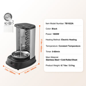 Stainless Steel Shawarma Grill Machine Vertical Gyro Rotisserie Doner