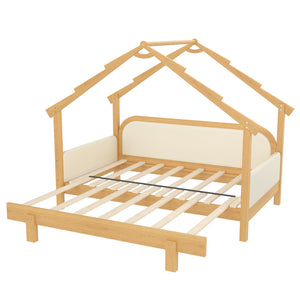 Twin Size Wood Treehouse Bed with Soft Cushion Rails