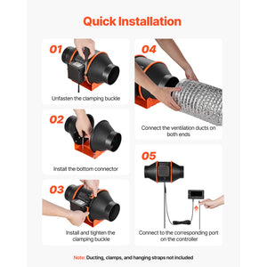 Inline Duct Fan with 10-Speed PWM Controller and App Control