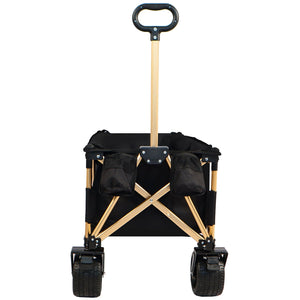 Aluminum Alloy Folding Wagon, Heavy Duty Utility Beach Wagon Cart For Sand With Big Wheels, Adjustable Handle & Drink Holders For Shopping, Camping, Garden And Outdoor