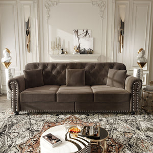 Upholstered Sofa Set With Nailhead Trim And Rolled Armrests, Includes Pillows