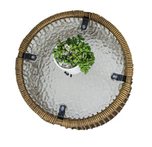 6PCS Outdoor Patio Balcony Natural Color Wicker Sofa Chair Set with Beige Cushion,Round Tempered Glass Table