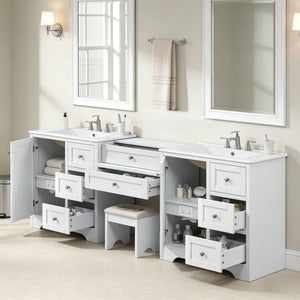Double Sink Bathroom Vanity With Countertop, 2 Ceramic Sinks, 6 Drawers