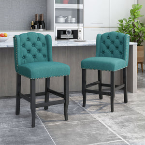 Vienna Fabric Tufted Counter Stool With Nailhead Accents (Set of 2)