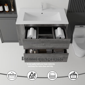 36 Inch Floating Bathroom Vanity with Sink, Soft-Close Door, Ceramic Sink, Plywood