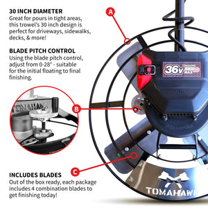 PRE ORDER: 30" Battery-Powered Portable Power Trowel with 18ft Bull Float Handle - TRAPSKI