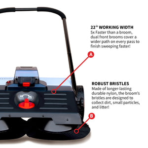 22" Battery Powered Push Sweeper With Double Brush System 18V Lithium-Ion - TRAPSKI