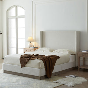 Hosford - Minimalist Upholstered Wingback Bed With Wood Base Platform