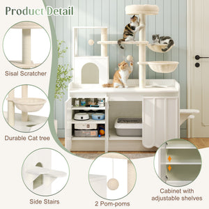 50.6" Cat Tree with Litter Box Enclosure, Sisal Scratching Post & Storage