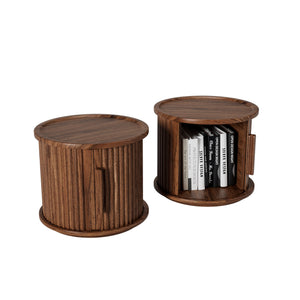 2Piece Round Coffee Table Set, Modern Nesting Side Tables with Sliding Door Storage