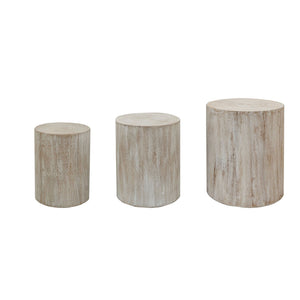 Set of 3 Rounded Wood Coffee Tables with Whitewashed Wood Finish