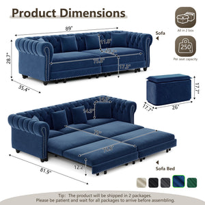Chesterfield 3-in-1 Pull-Out Sofa Bed, Convertible Sleeper Sofa