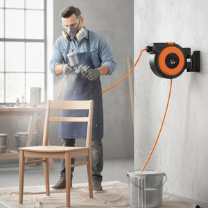 HOMCOM Retractable Air Hose Reel with Auto Rewind and Swivel Bracket