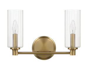 Regal - Double Light Vanity With Clear Ribbed Satin - Antique Brass / Clear