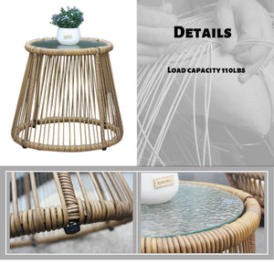 6PCS Outdoor Patio Balcony Natural Color Wicker Sofa Chair Set with Beige Cushion,Round Tempered Glass Table