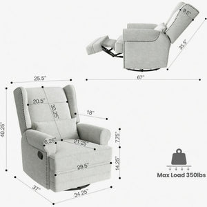Extra Wide Swivel Recliner Glider Chair With Footrest