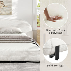 King Size Bed Frame with Boucle Fabric and Thick Headboard