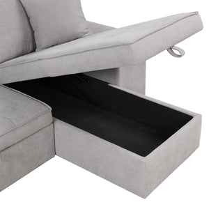 Modern L-Shape 3 Seat Reversible Sectional Couch, Pull Out Sleeper Sofa With Storage Chaise And 2 Stools For Living Room Furniture Set