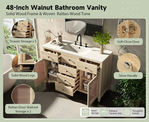 48-Inch Natural Rattan Bathroom Vanity