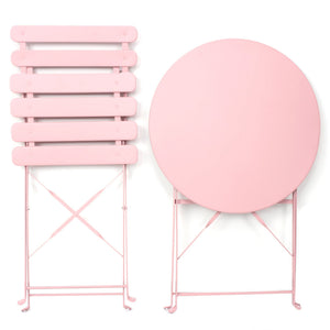 3 Pieces Patio Bistro Balcony Metal Chair Table Set - Pink